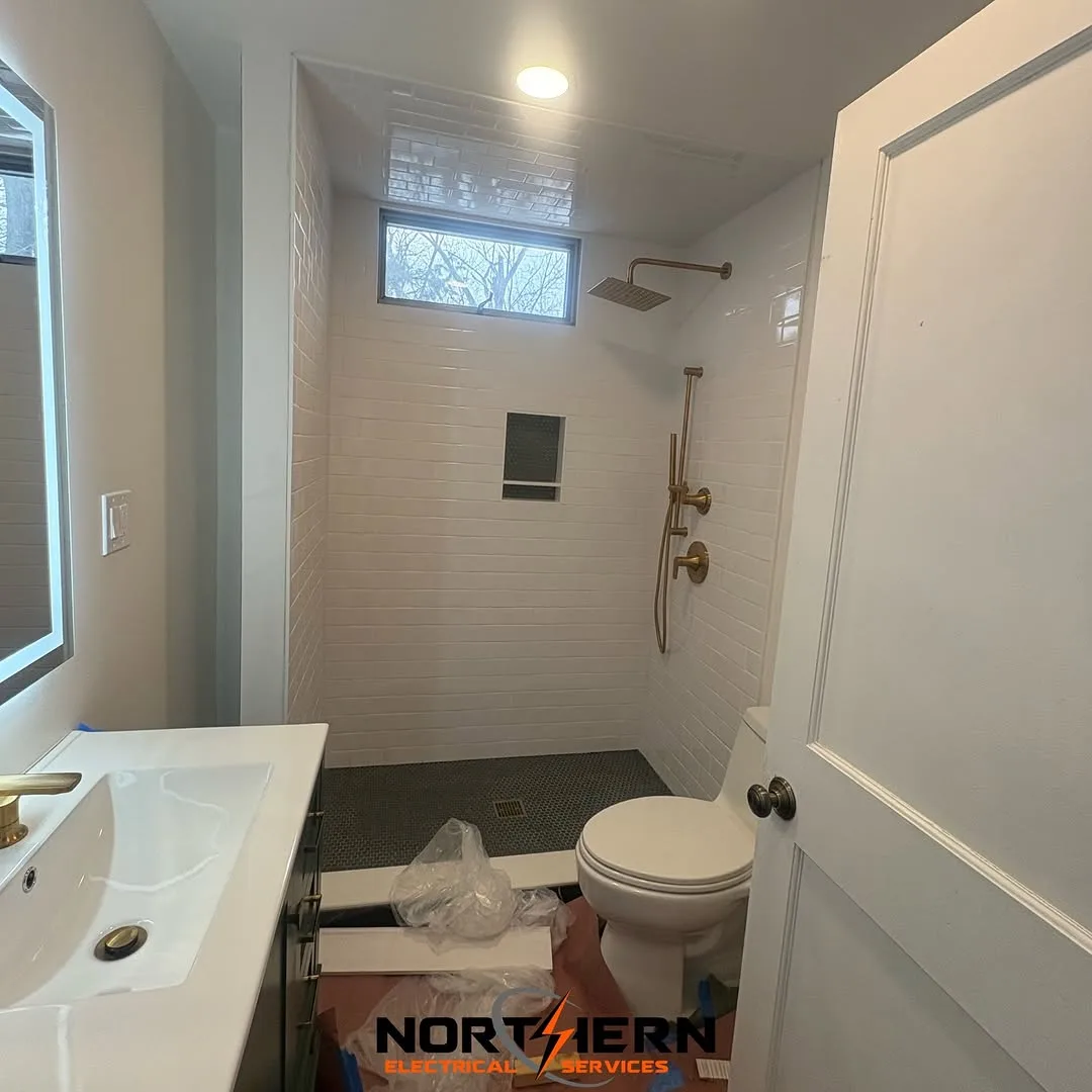Finished bathroom with walk-in shower