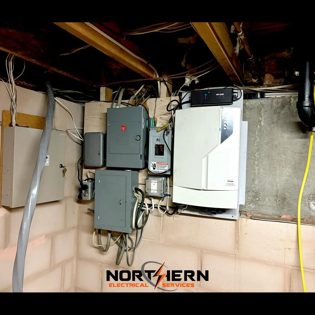 Old cluttered basement with stacked subpanels