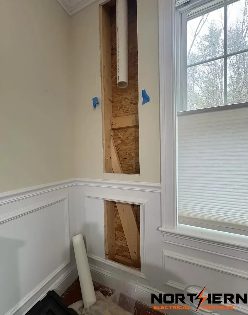 Wall opened up for new outlet install